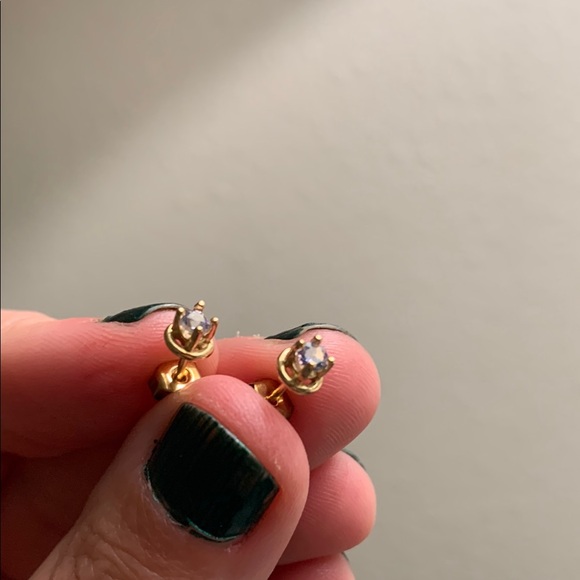 Elegant Gold and Purple Stud Earrings - Picture 6 of 6